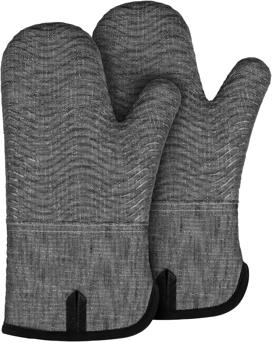 Hittebestendige Ovenhandschoenen - Extra Lang - 2 Stuks - Grijs - Katoen