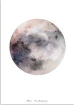 DesignClaud Maan - La Luna - Waterverf stijl - Interieur poster - Wanddecoratie - Grijs A3 poster (29,7x42 cm)
