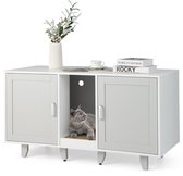COSTWAY Kattenbakkast voor 2 katten, kattenkast voor kattenbak, kattenhuis met 2 deuren & krabplank & ingang, kattenmeubel bijzettafel, voor honden huisdier, 120x52x65cm (donkergrijs