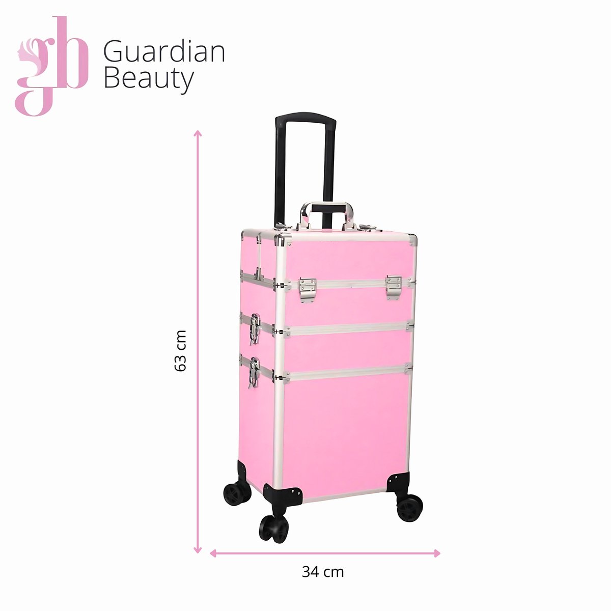 BeautyKoffer Roze met diamantjes | 3 Delig 8 Wielen | Nagel Koffer | BeautyCase voor Kappers | KappersKoffer — cadeau in Verzorging - foto 2