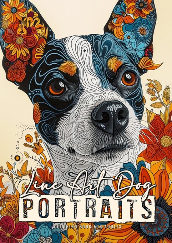 Line Art Dog Portraits Coloring Book for Adults - cover