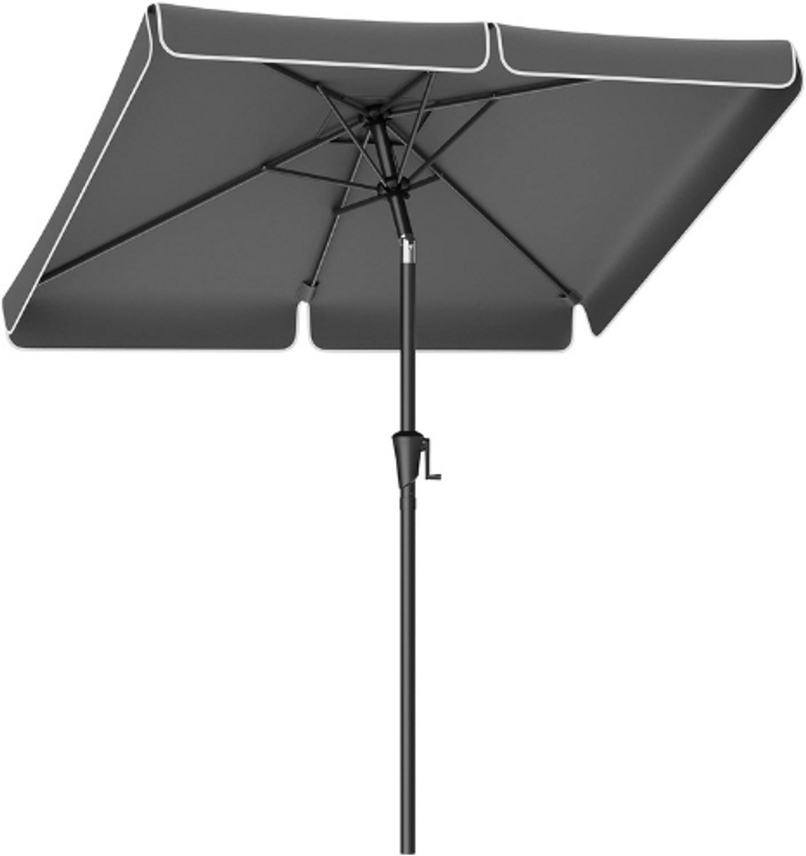 Rectangular balcony parasol in grey, 200x150 cm, UPF 50+, flexible 30° tilt on both sides, ideal for garden or terrace.