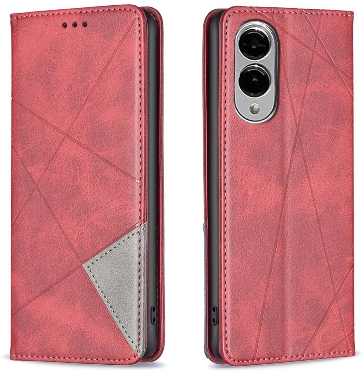 Mobigear Telefoonhoesje geschikt voor Samsung Galaxy S25 Edge Hoesje | Mobigear Rhombus Slim Bookcase | Pasjeshouder voor 2 Pasjes | Telefoonhoesje voor Pinpas / OV Kaart / Rijbewijs - Rood