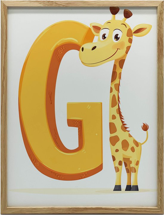 Muurposter In Aluminium Frame Letter G Met Giraf 50X70 Cm