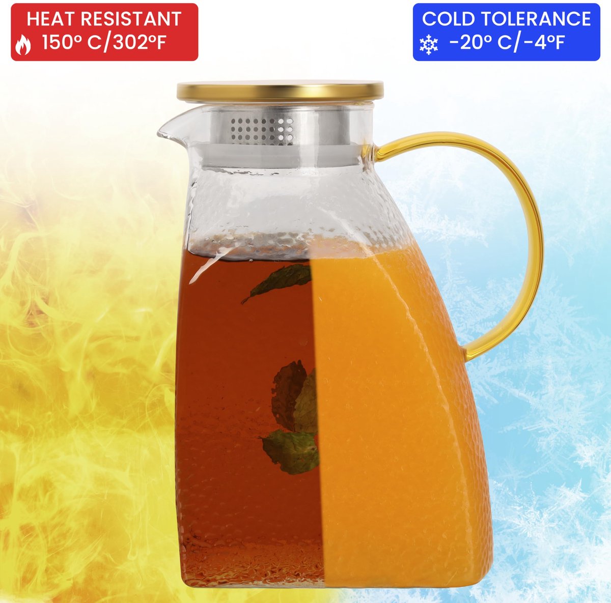Belle Vous Carafe Eau Verre Transparent 1,8L - Pichet Avec Couvercle Pour Frigo, Idéal Pour Jus, Lait, Eau & Boissons Chaudes