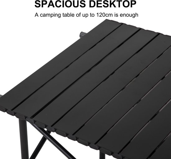 FOXSPORT Campingtafel Inklapbaar - Kampeertafel Opvouwbaar - Inklapbare Tafel - Lichtgewicht Aluminium - Vouwtafel - Klaptafel - oprolbaar tafelblad inklapbaar - Zwart - 90 x 58 x 55 cm van FOXSPORT — afbeelding 3