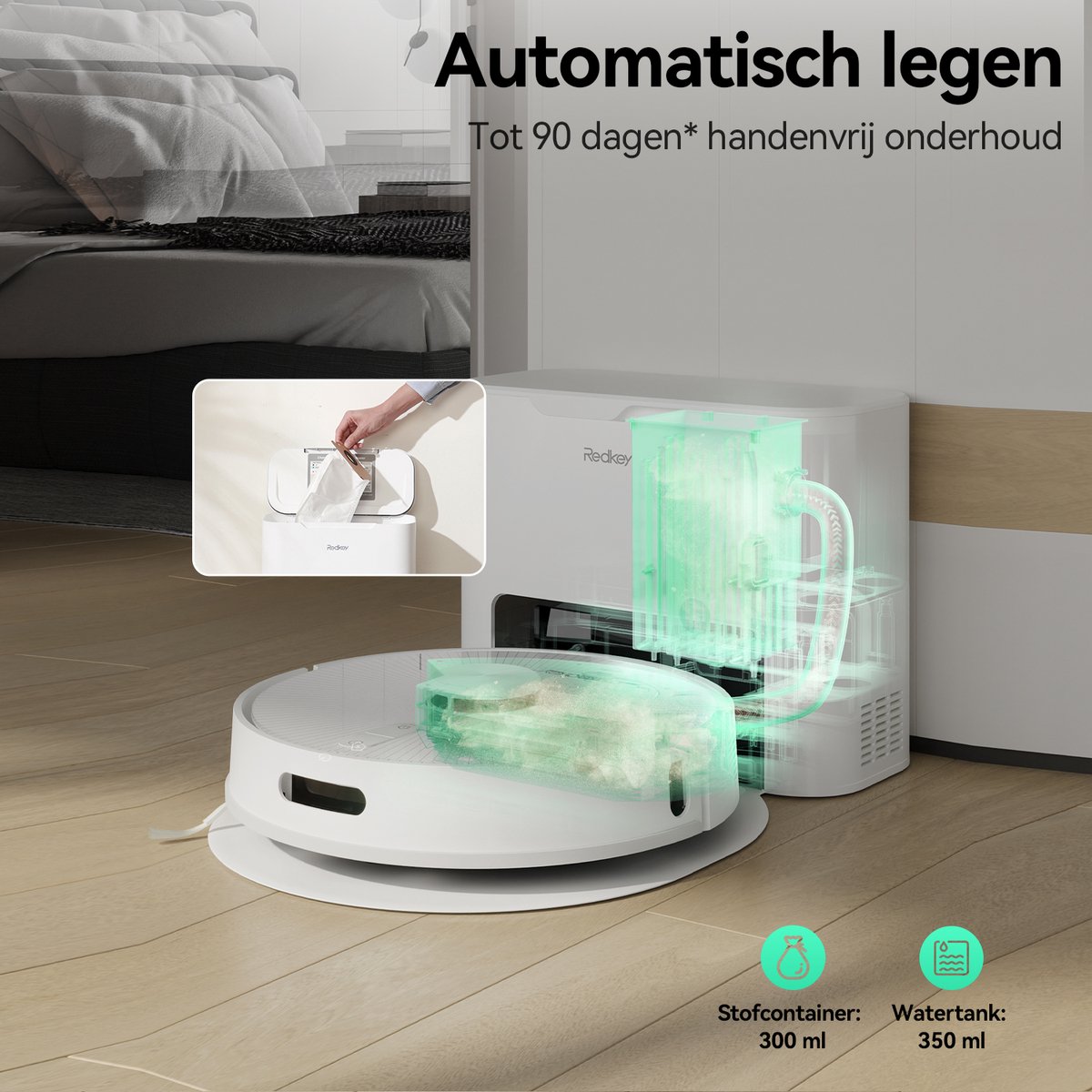 Afbeelding 2 van Redkey R10 Robotstofzuiger met dweilfunctie - Intelligente stofzuiger-Robotstofzuiger 4000 Pa zuigkracht- Robot Cleaner-LDS Navigatie - 4L Grote Stofzak - 400ML Stofbak - 150min lange batterijduur - 3 Waterregelmodi - 18 mm oploophoogte - Wit