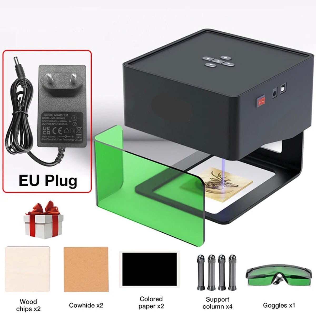 Lasergraveermachine - Graveermachine - Mini Draagbare Laser Graveermachine - 220V - 3000mW - Laser Cutter - DIY CNC Logo Markeer- en Snijmachine - voor Hout, Kunststof en Leer (EU Stekker)