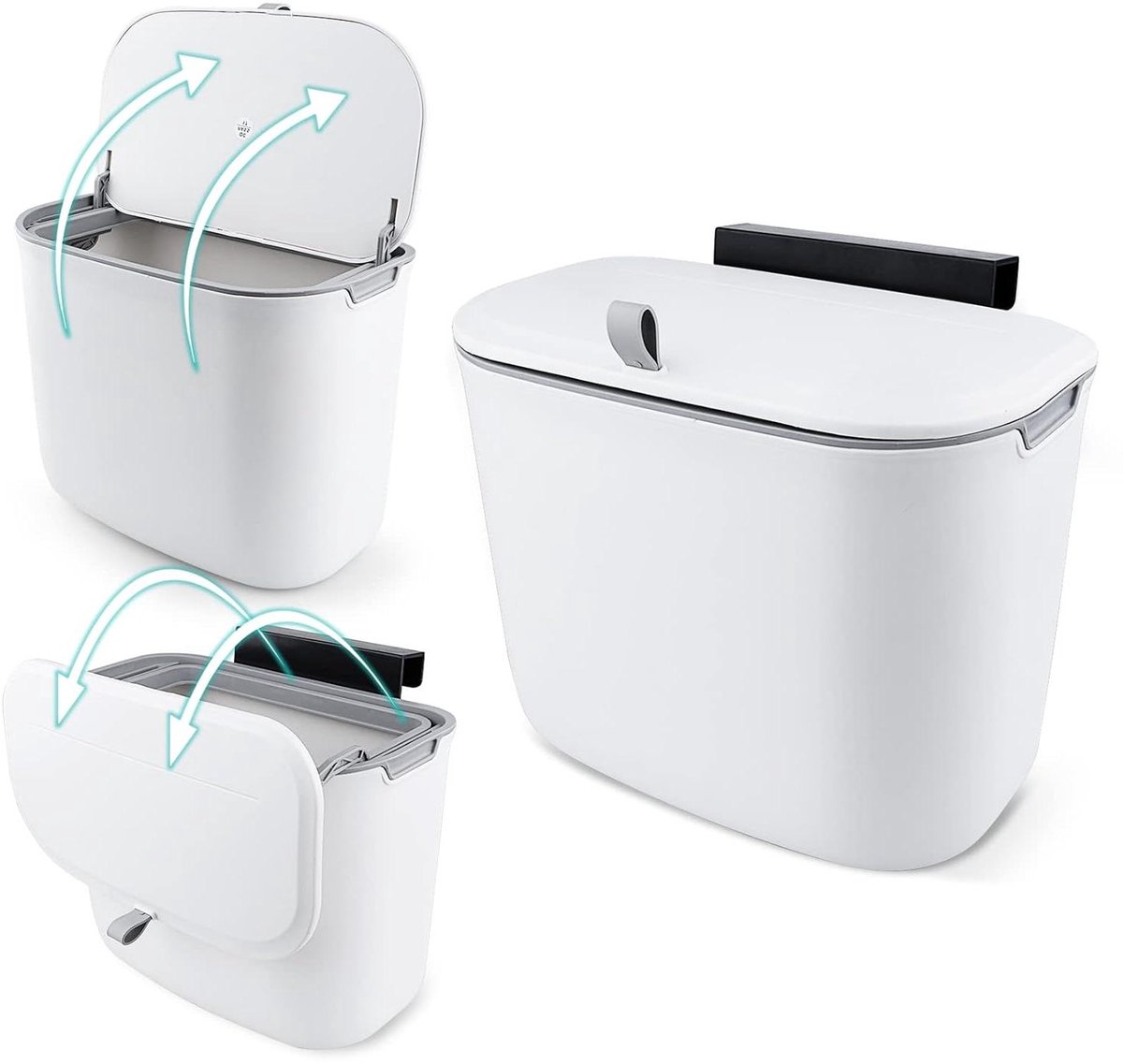 Compostbak voor de keuken om op te hangen met deksel of muurlijm - Badkamerafvalemmer met schuifdeksel voor badkamer toilet slaapkamer kantoor (76 l)