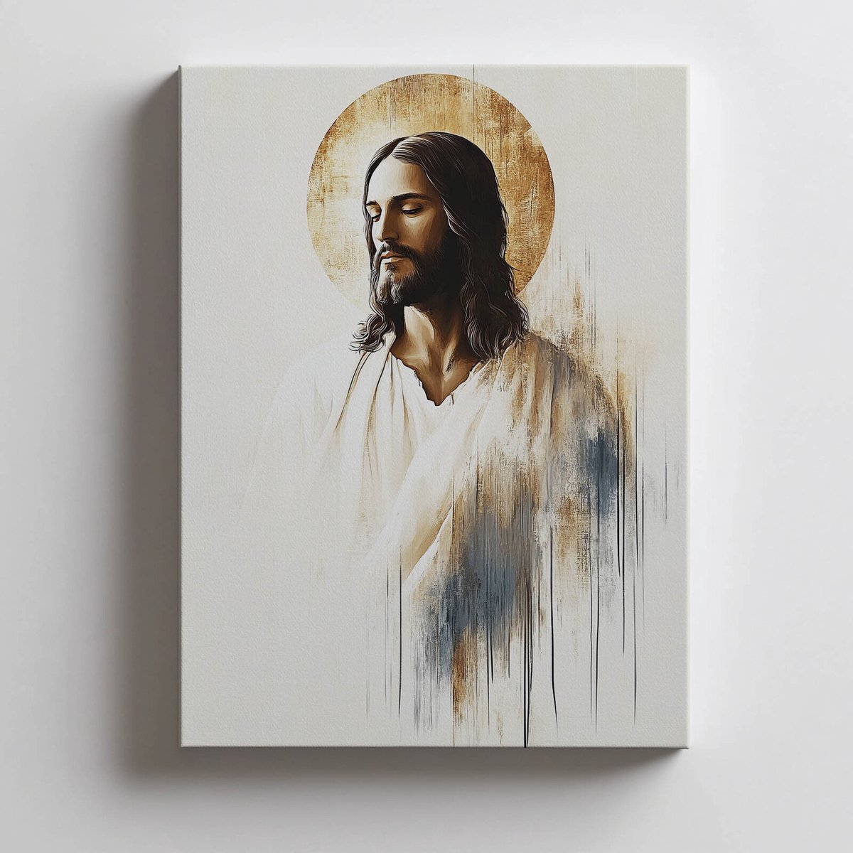 Canvas Foto Voor Muur Jezus In Stilte Groot Gouden Frame 40X50