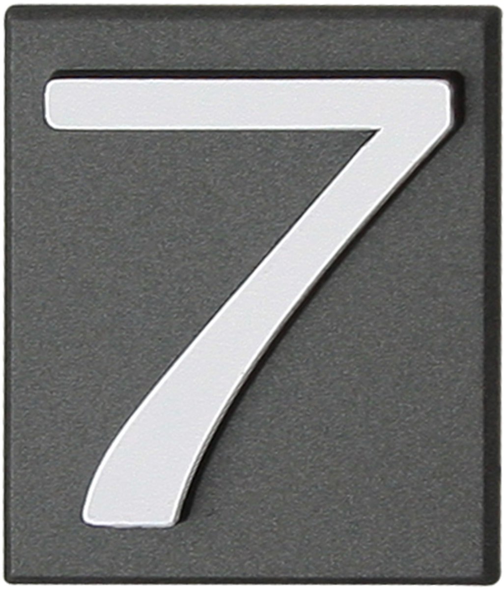 Domino® Deurnummer Zelfklevend INV - "7" - Grafiet - Woonhuisnummer Hotelkamernummer 40x47mm - Huisnummer Brievenbus Adresnummer Stickers - Huisnummerplaatje - Deur en Kamernummer - Lockernummer