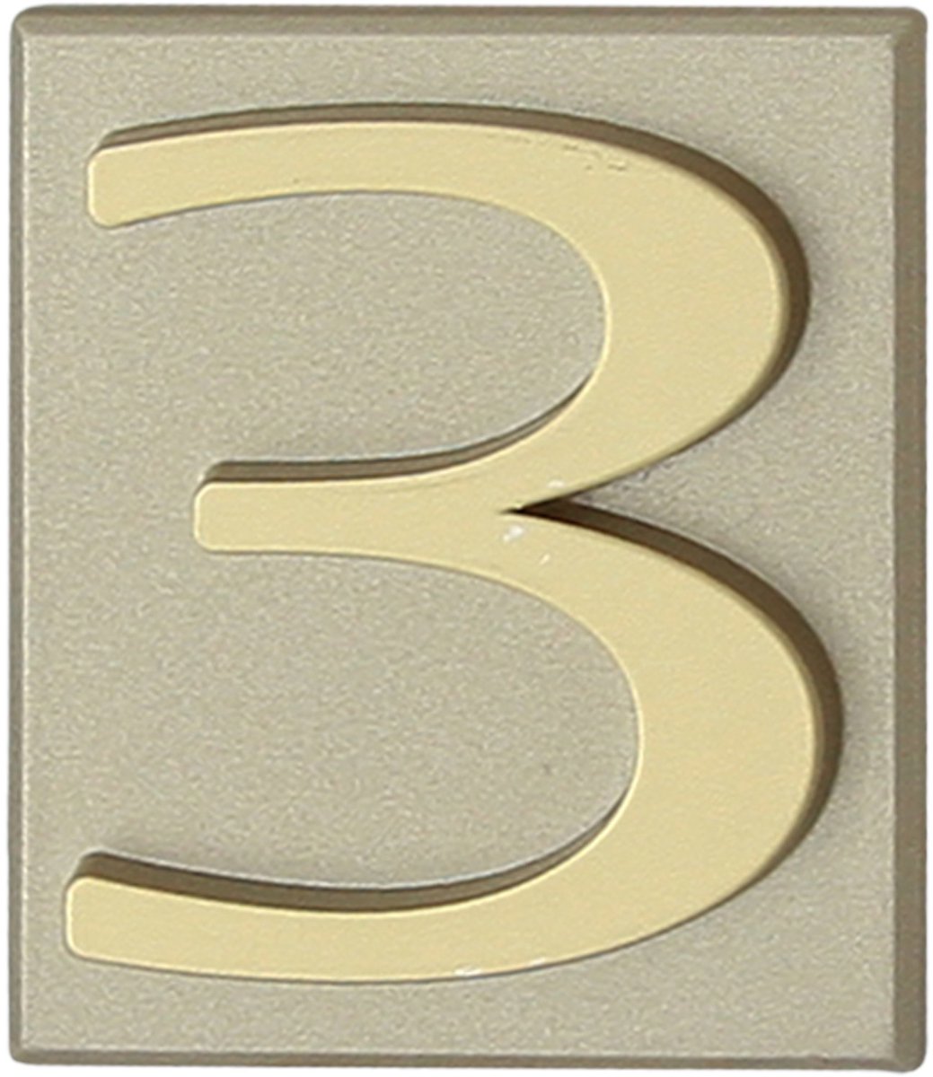 Domino® Deurnummer Zelfklevend INV - "3" - Olijfgroen - Woonhuisnummer Hotelkamernummer 40x47mm - Huisnummer Brievenbus Adresnummer Stickers - Huisnummerplaatje - Deur en Kamernummer - Lockernummer