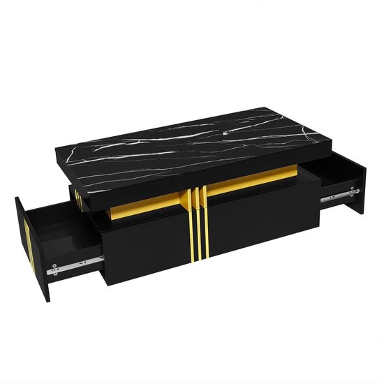 Sweiko Rechthoekige Salontafel - Hoogglans Tafelblad - 2 lades - 100x50x40cm - Zwart