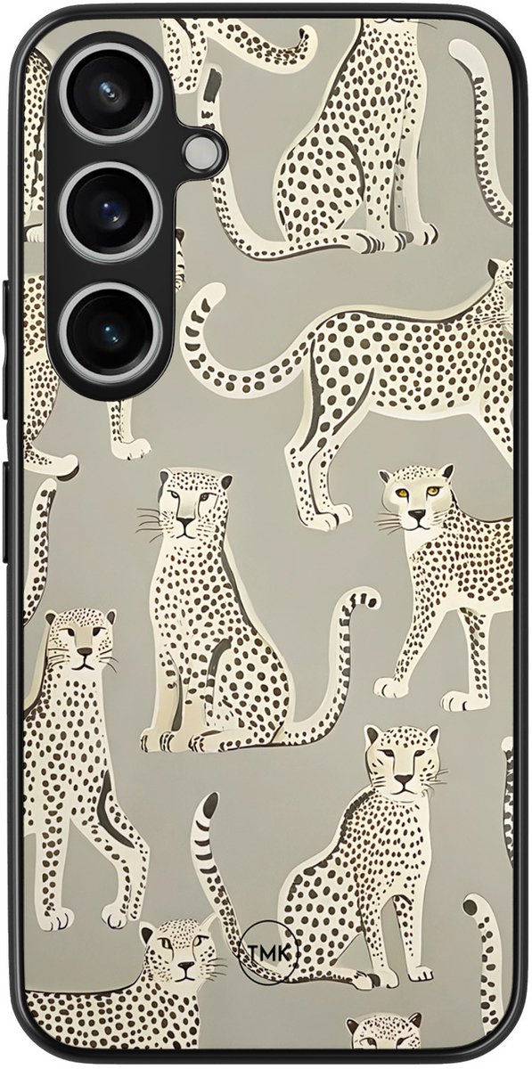 Hoesje geschikt voor Samsung Galaxy A55 - Cheetah chic - Beige - TPU case - Print - Hardcase zwart telefoonhoesje