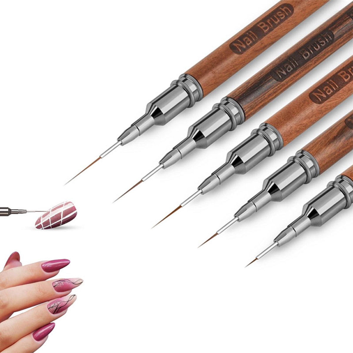 5 stuks - Sandelhout nail art lijntekenpen - Nail art ultrafijne lijntekenpen - Nail art schilderkunst ontwerppen - Nail art gereedschappen - Geschikt voor nail art liefhebbers