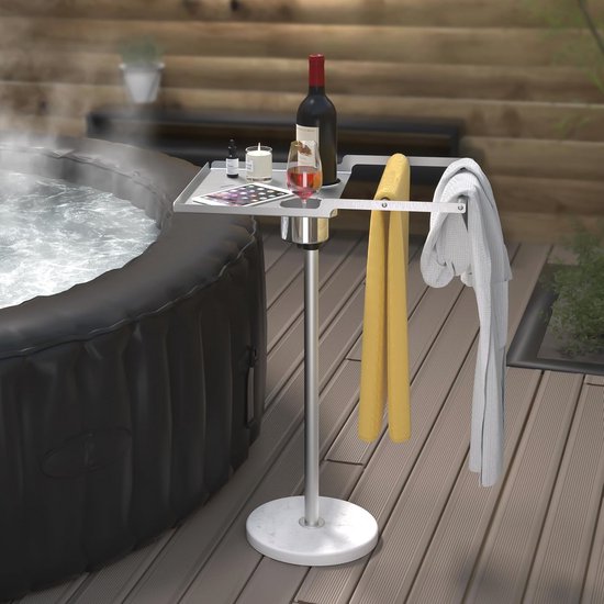 KES Outdoor Vrijstaande Handdoekhouder, 360° Draaibare Hot Tub Tafelblad met 2 Drinkhouders, In hoogte Verstelbare Hot Tub Accessoires, Geschikt voor Opblaasbare Spa/Zwembad/Hot Tubs, OTR201-2 KES Outdoor Vrijstaande Handdoekhouder, 360° Draaibare Hot Tub Tafelblad met 2 Drinkhouders, In hoogte Verstelbare Hot Tub Accessoires, Geschikt voor Opblaasbare Spa/Zwembad/Hot Tubs, OTR201-2