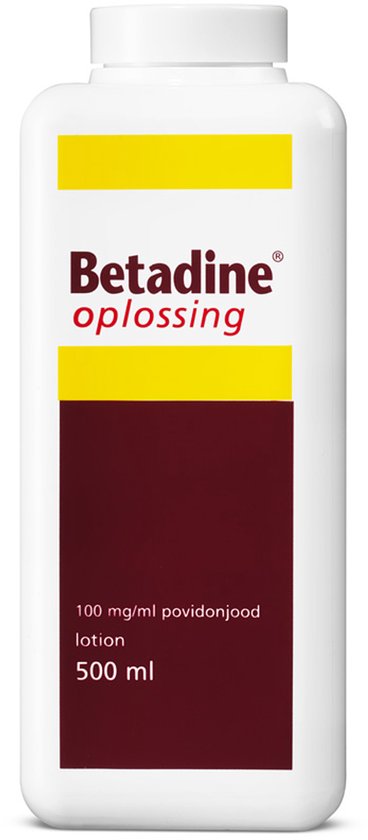 Betadine Oplossing – Desinfectie – Voorkomt wondinfecties – Verkleint kans op littekens – Bevat povidonjodium – 500 ml