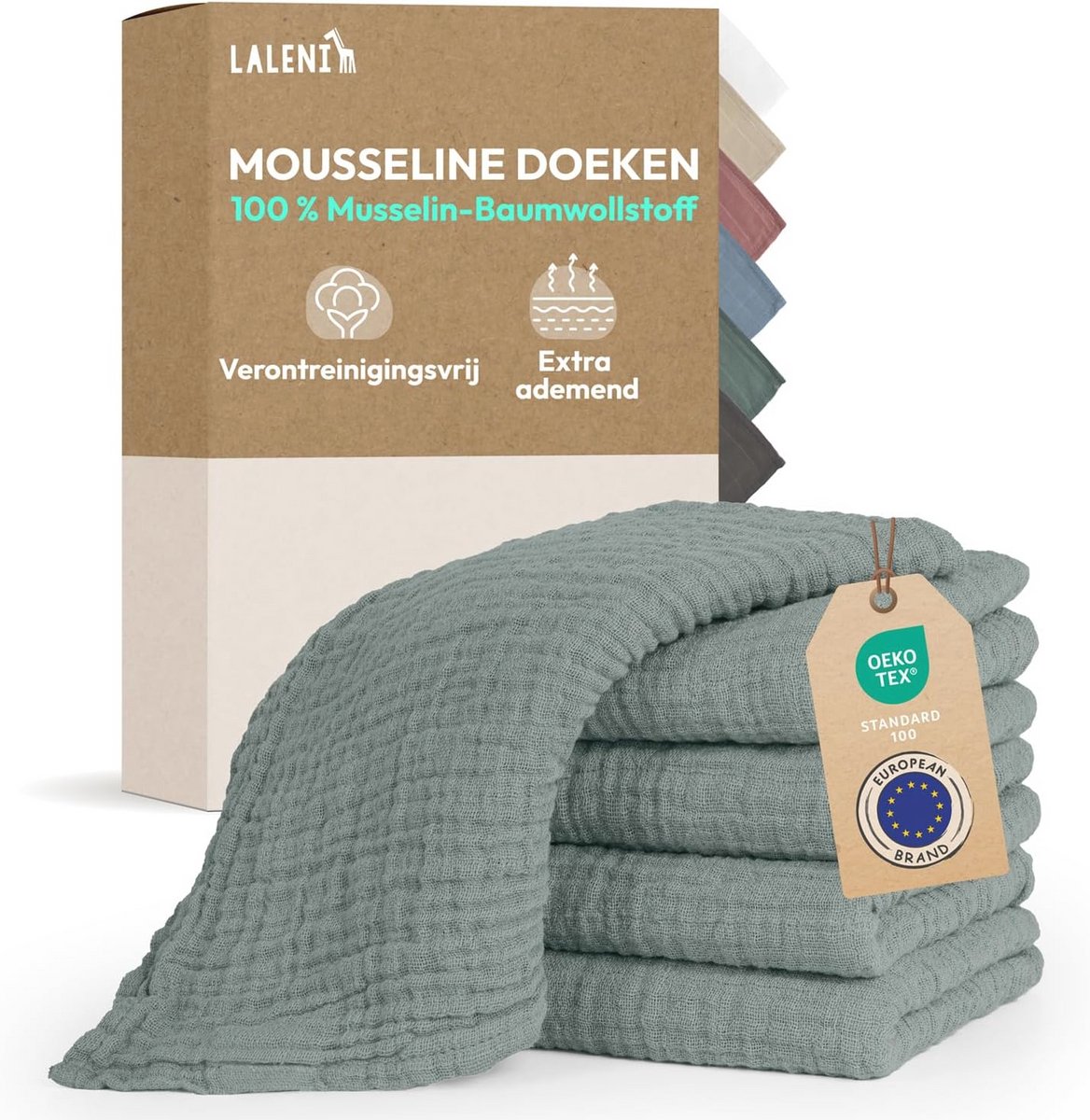 Set van 5 absorberende spuugdoekjes van puur katoen - wasbare mousseline babydoekjes 70x70