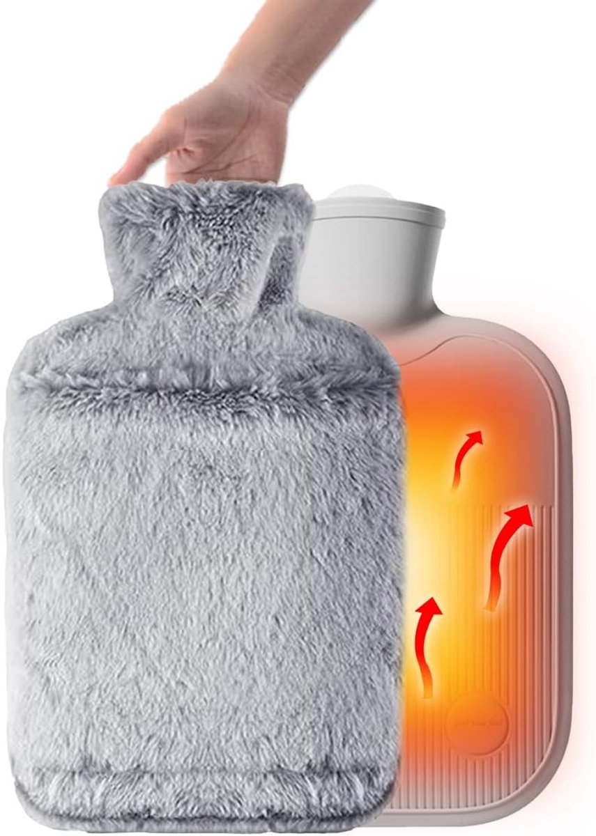 Warmwaterkruik 2 liter - pluche overtrek - warmtekruik voor warme koude therapie - verlicht pijn - veilig en duurzaam - kinderen volwassenen
