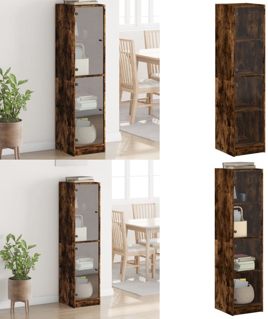 vidaXL Hoge kast met glazen deuren 35x37x142 cm wit
