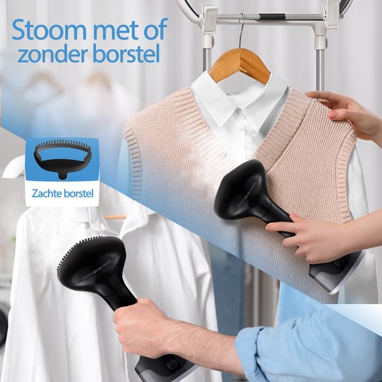 VAIVE TurboSteam Kledingstomer Inklapbaar -1600W – Handstomer voor Kleding en Meubilair – Stoomapparaat – Steamer- Zwart