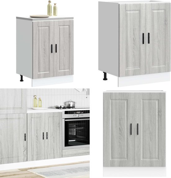 vidaXL Meuble bas de Cuisine Porto - Chêne Sonoma Grijs - Meuble de cuisine en bois - Meuble de cuisine gris - Solution de rangement de Cuisine - Organisation de Cuisine