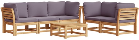 vidaXL 6-delige Loungeset met kussens massief acaciahout - Loungeset - Loungesets - Tuinset - Tuinbank