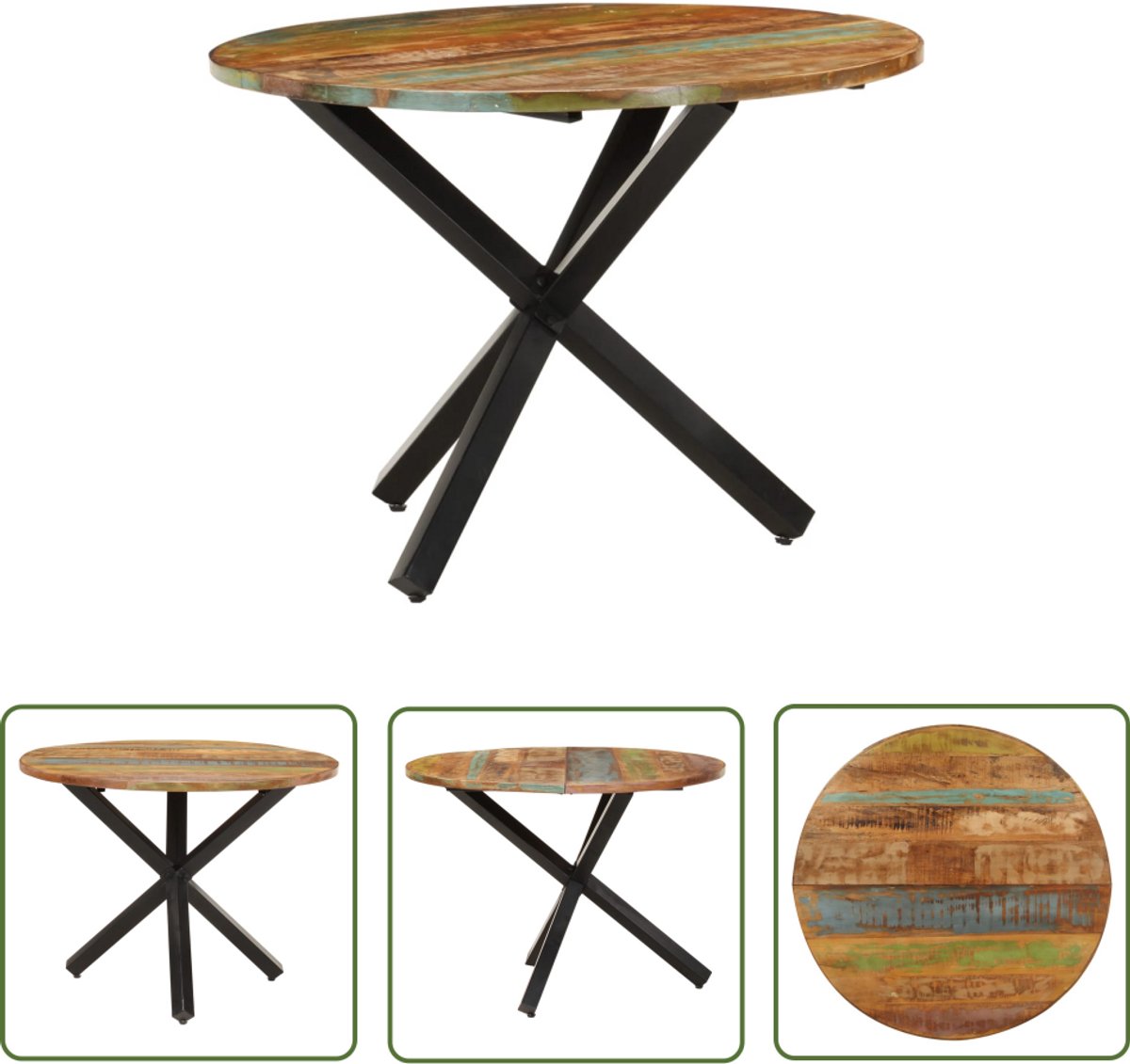 vidaXL - Eettafel - rond - 100x100x75 - cm - massief - gerecycled - hout