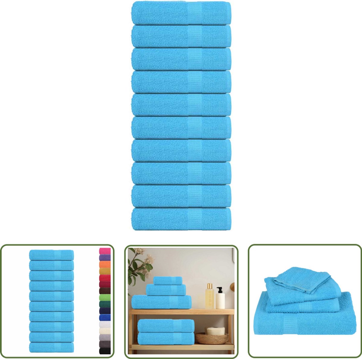 The Living Store Douchehanddoeken 10 st 70x140 cm 360 g/m² 100% katoen turquoise - Badhanddoeken - Turkoois - Katoenen Handdoeken - Handdoekenset - Douchedweilers