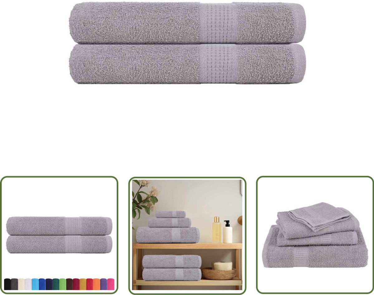 The Living Store Handdoeken 2 st 100x200 cm 360 g/m² 100% katoen grijs - Badhanddoek - Handdoekset - Katoen Handdoek - Grote Handdoek - Grijs Handdoek