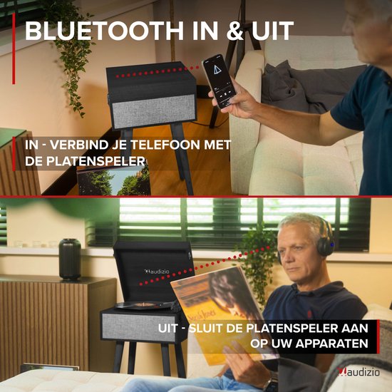 Platenspeler op poten - Audizio Fremont - Retro platenspeler met meubel - Met Bluetooth - zwart — afbeelding 4