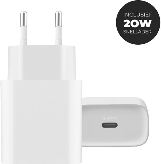 Witte 20W snellader met USB-C poort.