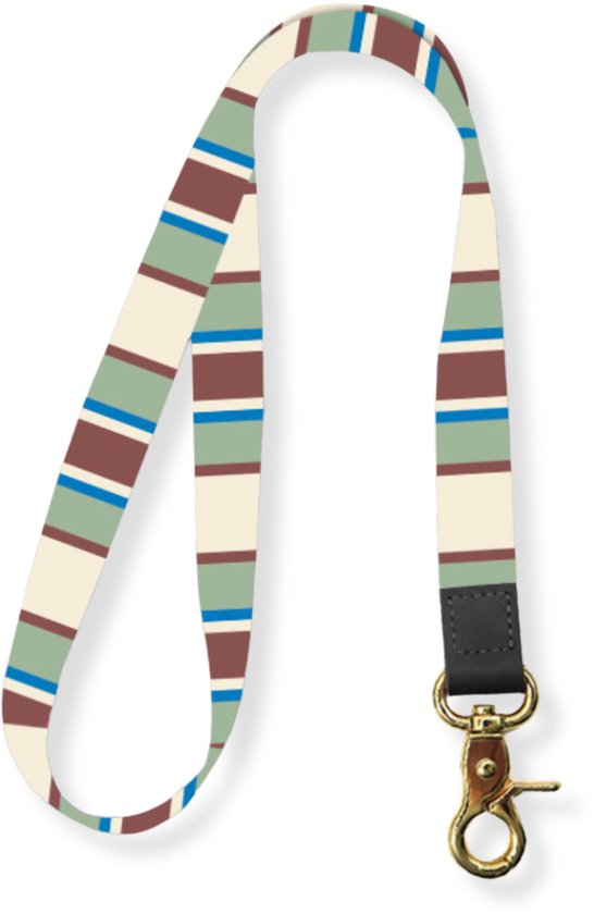 Foto: Travel cords keycord strepen bruin cr me lanyard draaglengte 45 cm leer metaal canvas sleutelkoord karabijnhaak goudkleurig sleutels pasjes telefoon