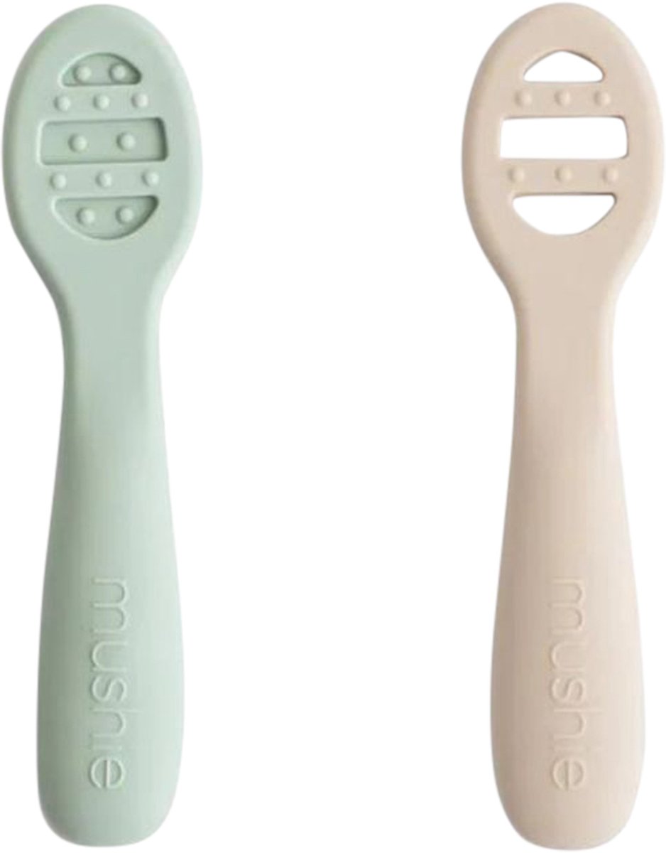 Mushie Baby Lepels 2-Pack - Cambridge Blue/Shifting Sand