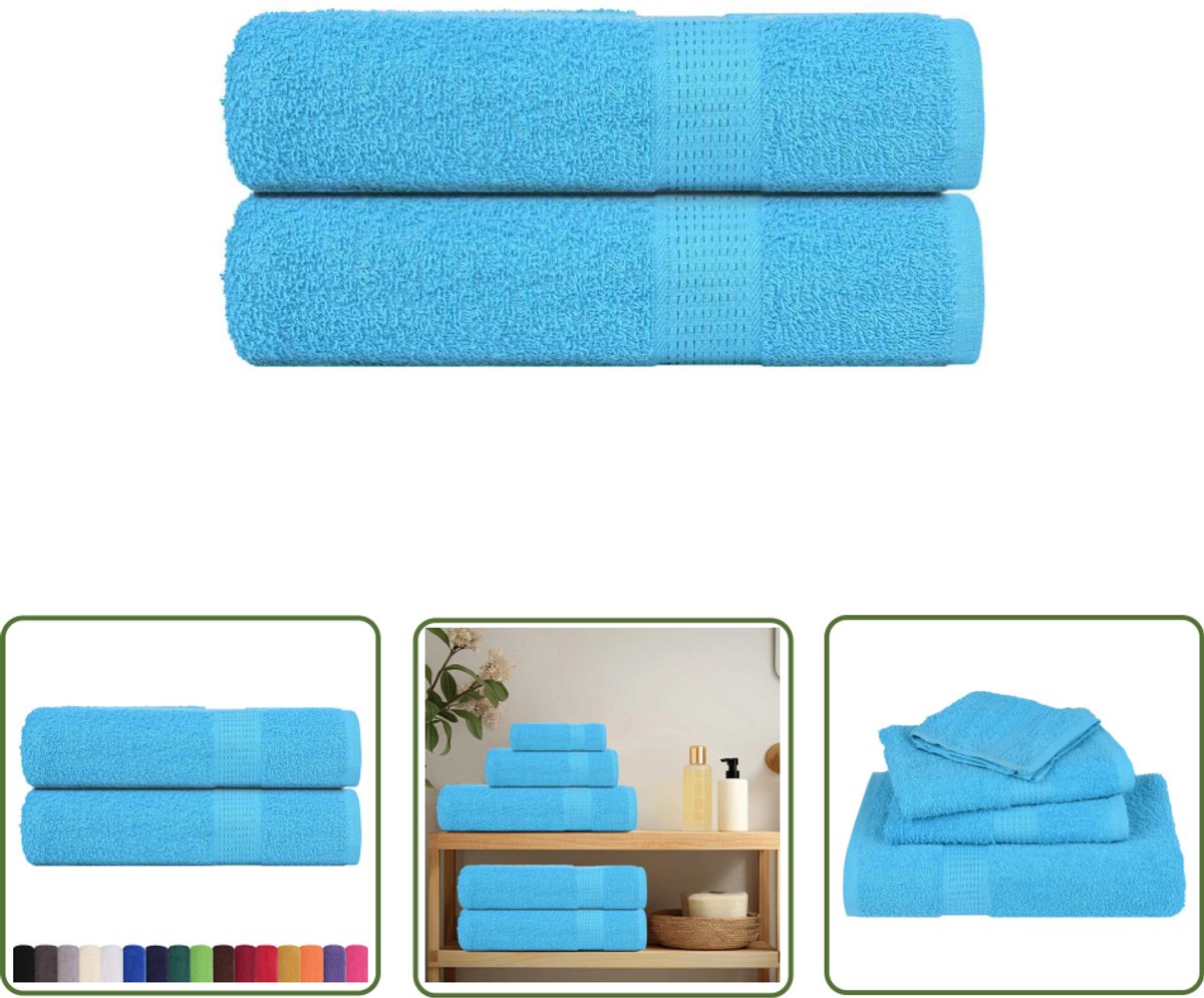 The Living Store Douchehanddoeken 2 st 70x140 cm 360 g/m² 100% katoen turquoise - Badhanddoeken - Turkoois - Katoen Handdoek - Douchehanddoek - Huishoudelijke Handdoek