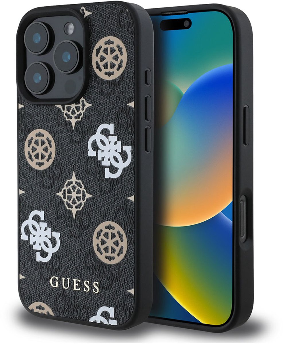 Guess iPhone 16 Pro Backcover hoesje Magsafe PU peony – Zwart