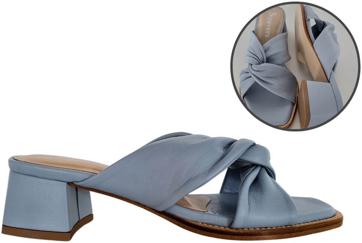 Stravers- Stijlvolle Slipper met Blokhakje Dames Maat 42 Grote Maten Muiltje Blauw