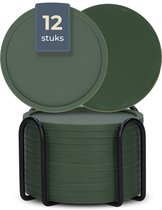 Castagnola Siliconen Onderzetters – Onderzetters voor Glazen – Design Onderzetters met Houder – Onderzettersset – Anti Slip - Set van 12 – Groen