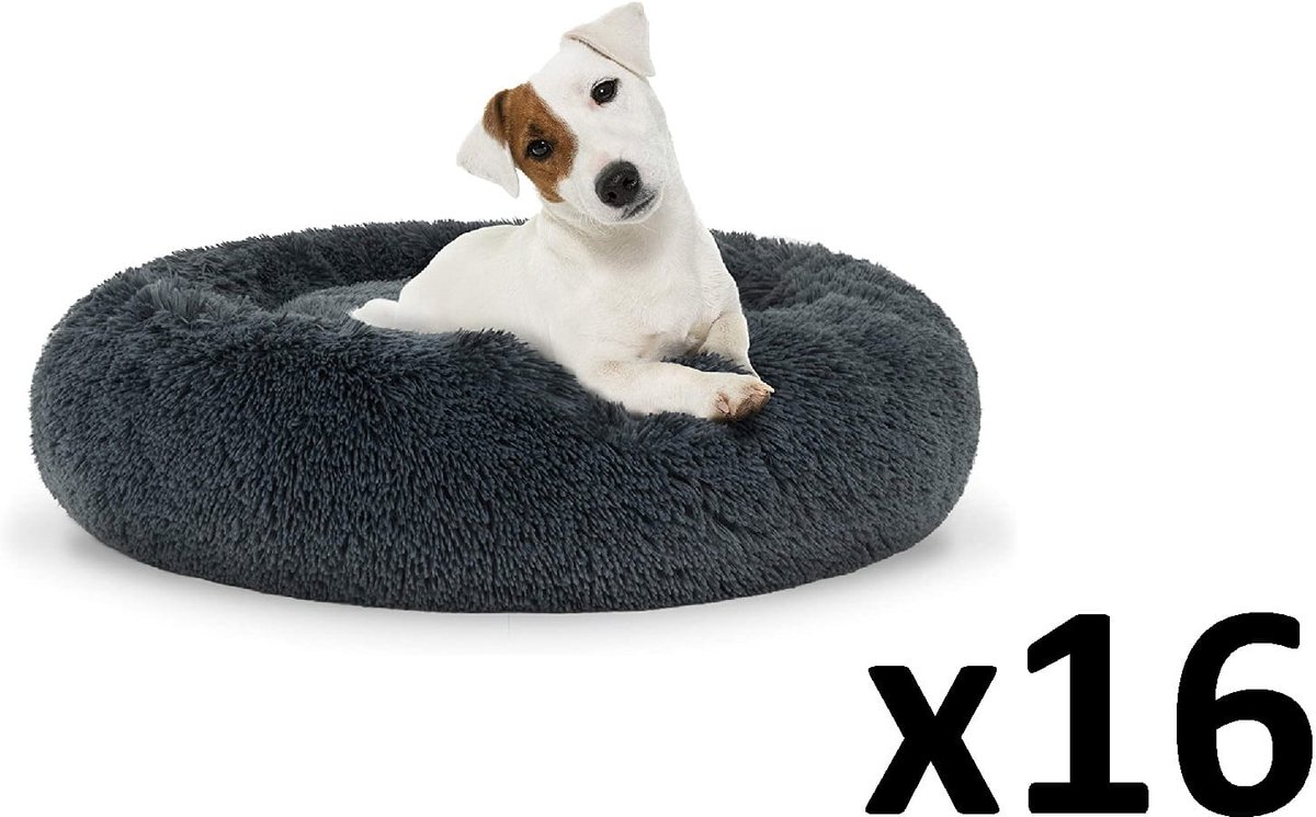 Voordeelverpakking van 16 - Pluche Hondenmand of Kattenmand M 60 cm - Donkergrijs - Comfortabel en Duurzaam Mand voor Middelgrote Huisdieren - Ideaal voor Wederverkoop en Dierenopvangcentra
