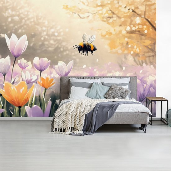 Behang - Fotobehang Viooltjes - bij - Zonlicht - Breedte 375 cm x hoogte 280 cm