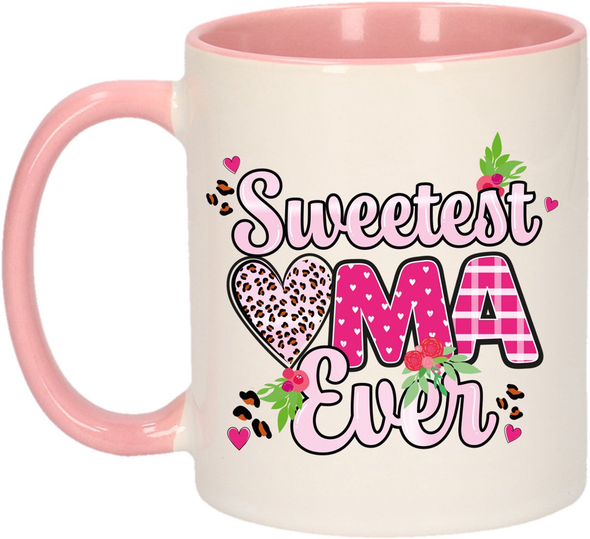 Bellatio Decorations Cadeau koffie/thee mok oma - roze oor - liefste oma ooit - 300 ml
