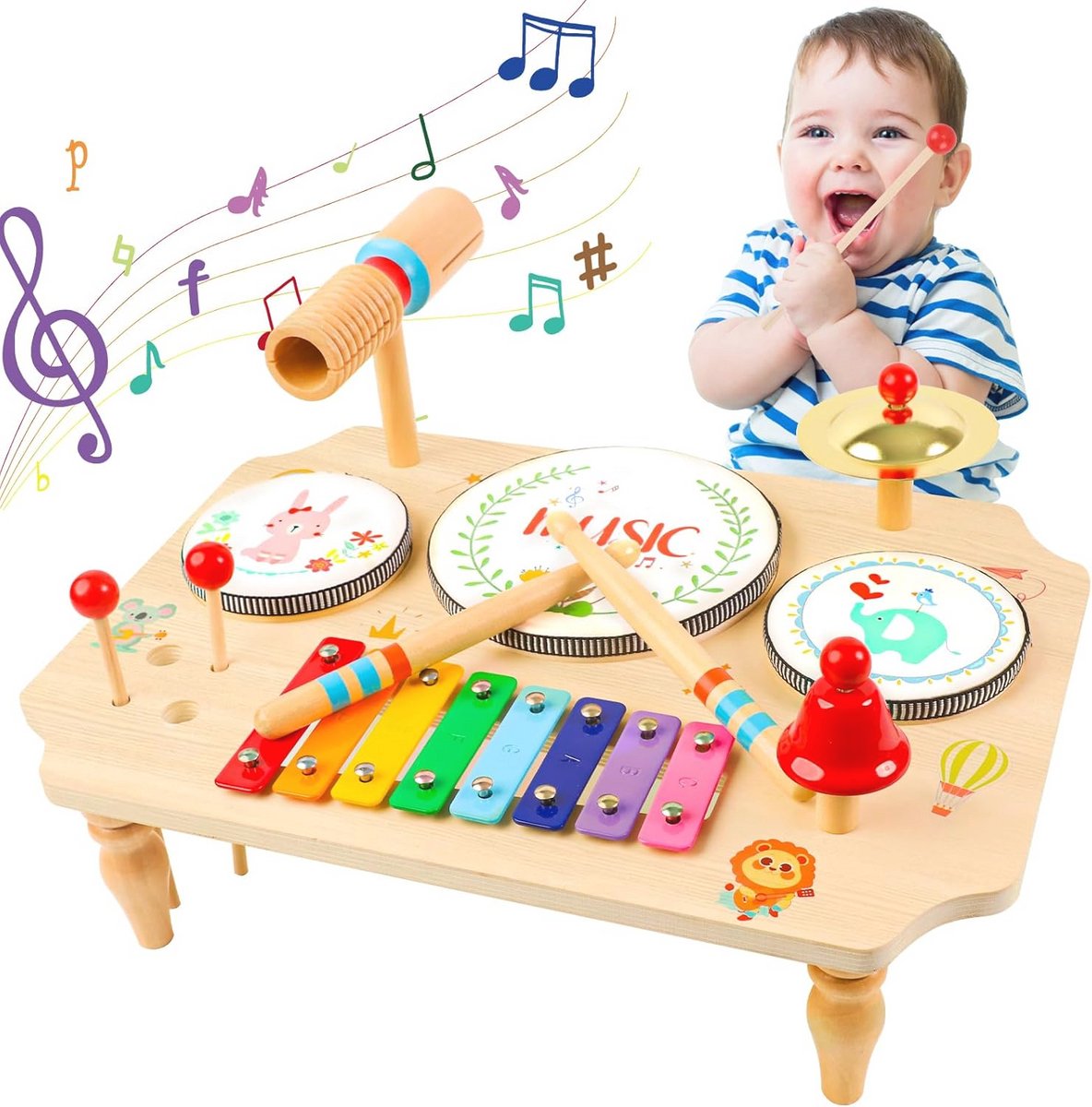 11-in-1 Drumstel voor Kinderen - Muziekinstrumenten Set voor Peuters vanaf 1 Jaar