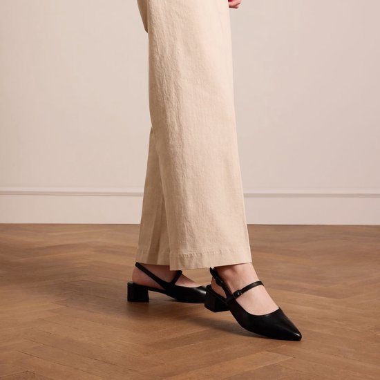 Manfield - Femme - Slingbacks en cuir noir - Taille 42