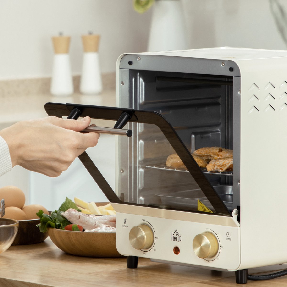 ZYLARO mini oven - Vrijstaande Elektrische Oven - 15L - 1000W - Vintage crème wit – foto 3