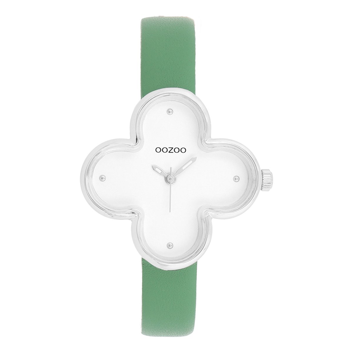 OOZOO Timepieces - Zilverkleurige horloge met leren band leren band - C11523