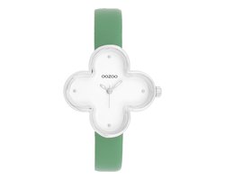 OOZOO Timepieces - Zilverkleurige horloge met leren band leren band - C11523