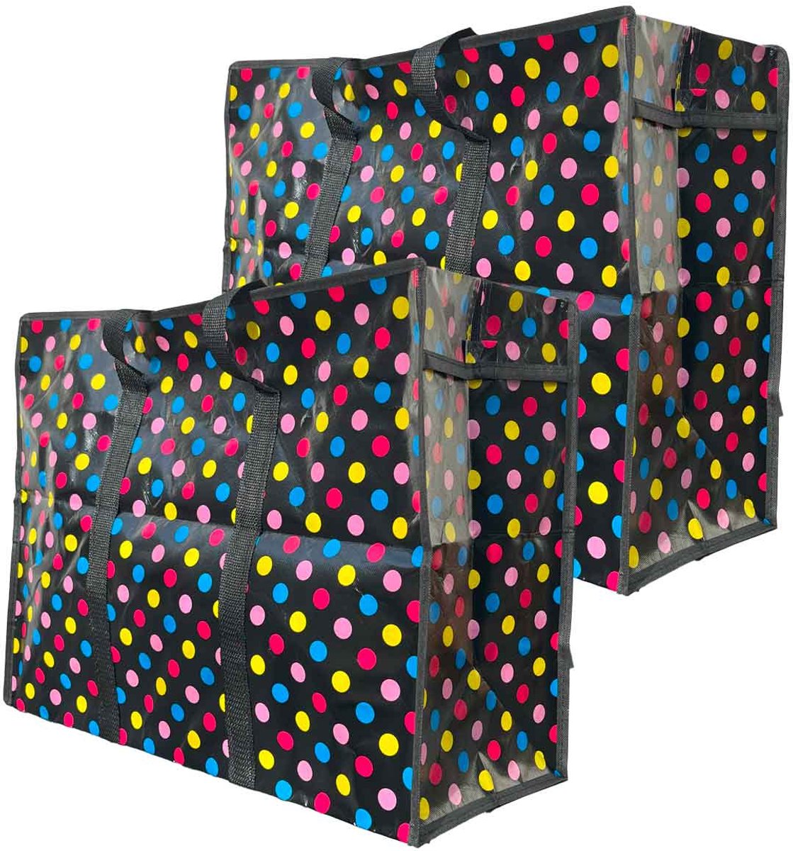 Big Shopper met rits - 70 x 50 cm - Stippen Zwart -Set van 2