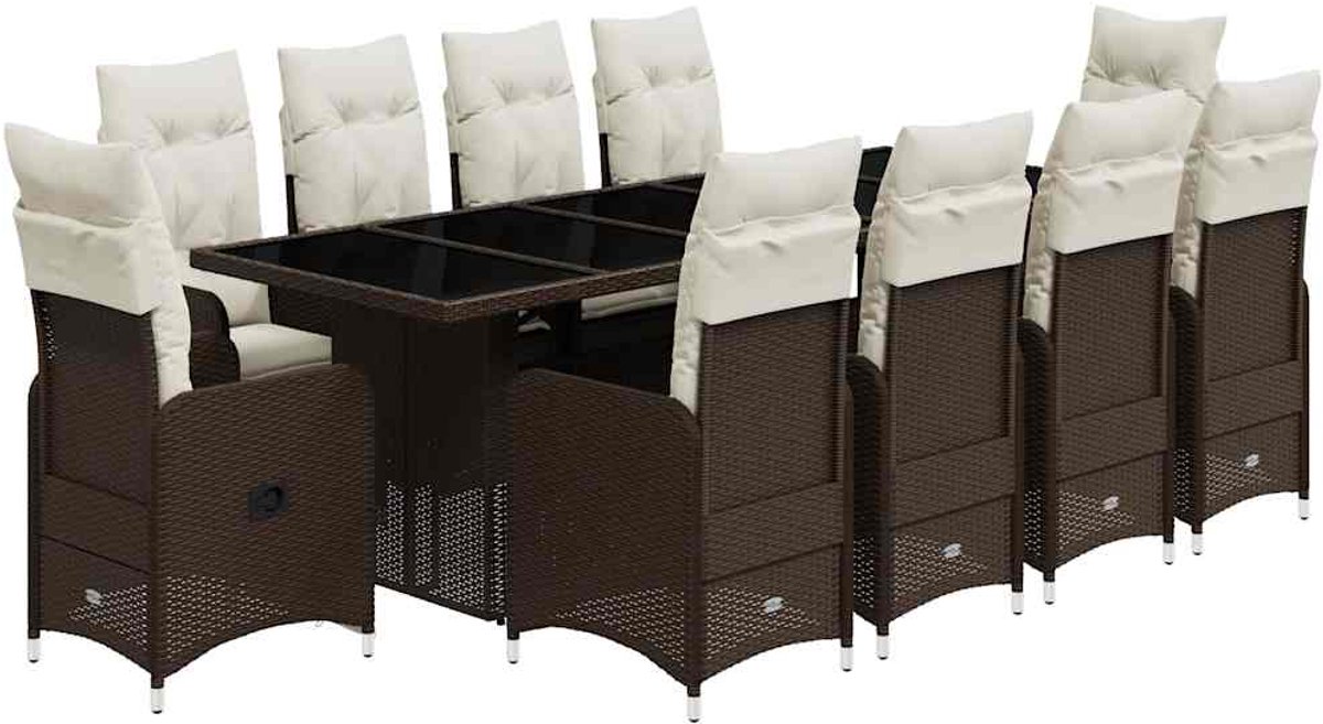 Poly rattan bruine bistroset met kussens voor buiten - Tuinmeubels.
