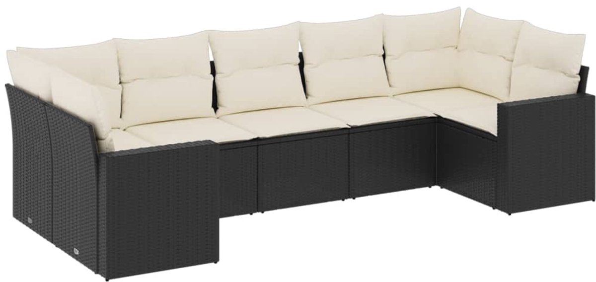 The Living Store 7-delige Loungeset met kussens poly rattan zwart - Loungebank - Tuinset - Lounge Set - Outdoor Furniture - Garden Furniture