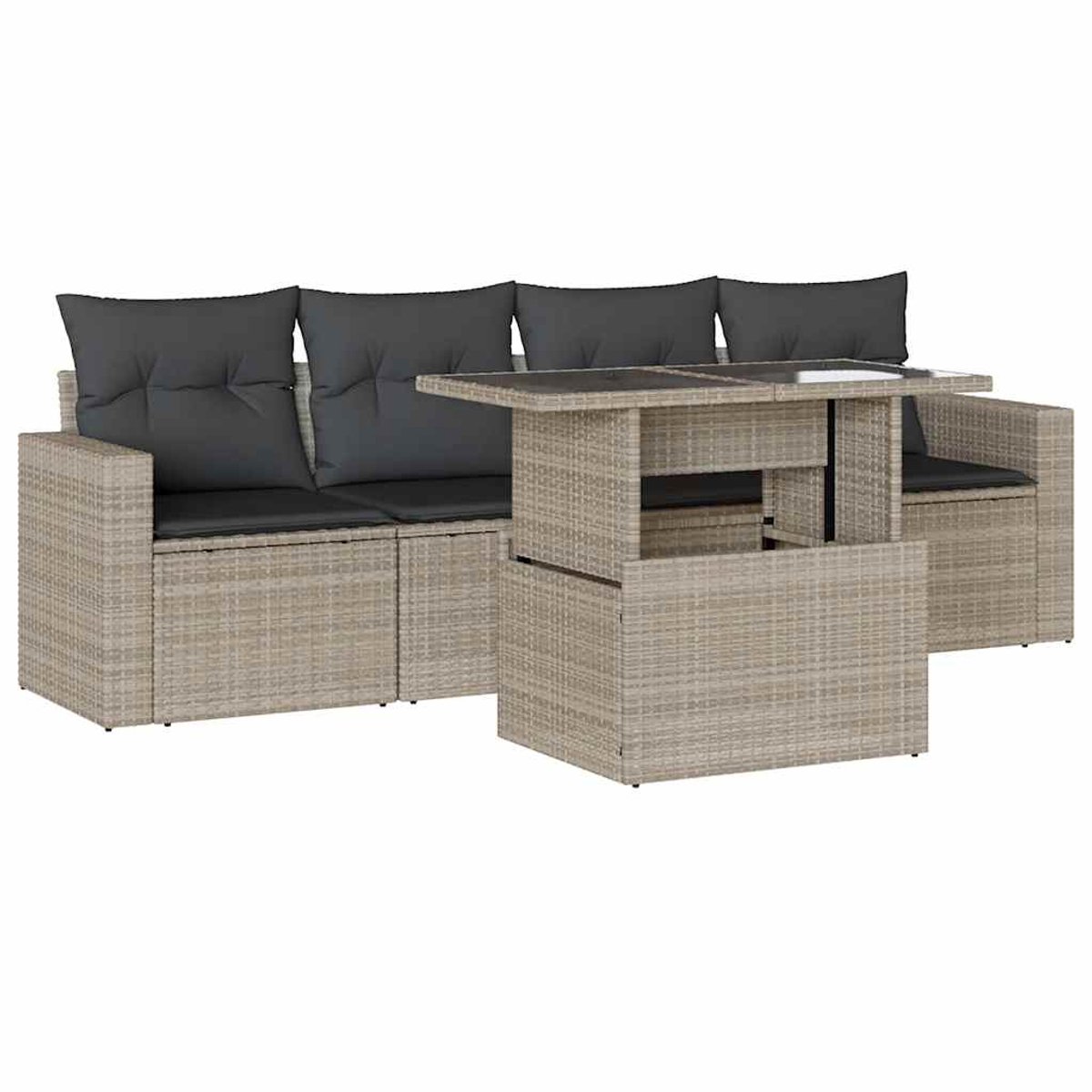 Poly rattan lichtgrijze loungeset met kussens voor buitendecoratie - The Living Store.
